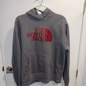 Men’s north face red logo hoodie fleece gray size Large